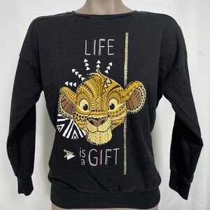 Disneyland Paris Simba Lion King Life is Gift Black Sweatshirt Women's SMALL